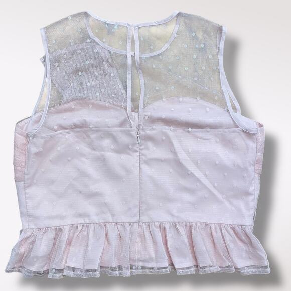 Express Women Pink Tulle Dot Twist Front Peplum Tank Top Size L Boho Coquette - Picture 3 of 8